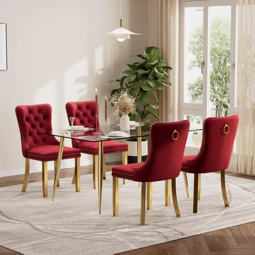 Vista 62 de Baysitone Juego de mesa de comedor de cristal de 51 pulgadas para 4, juego de 5 piezas de comedor moderno, mesa de cocina rectangular de vidrio