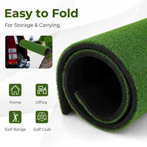 Vista 5 de Tangkula Tapete de golf para golpe, tapete de césped artificial para práctica de golf interior/exterior, incluye 2 camisetas de goma y 2 palos