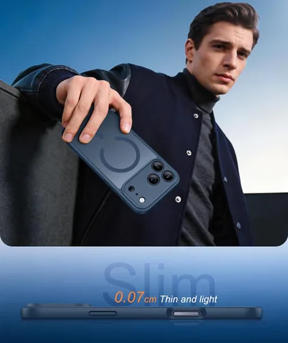 Vista 114 de FNTCASE Funda para iPhone 17 Pro: Fundas delgadas translúcidas de color azul claro compatibles con MagSafe, protección completa de la cámara