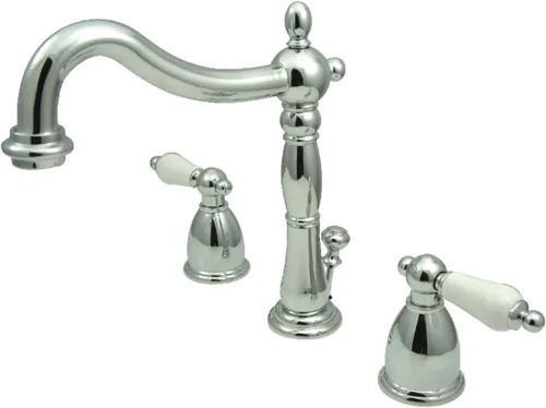 Vista 8 de Kingston Brass KB1978PL Heritage - Grifo de lavabo generalizado con mango de palanca de porcelana, níquel cepillado
