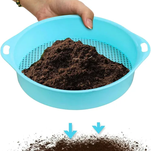 Vista 3 de Sartén redonda para tamiz de suelo de jardín, arena de jardinería, tamiz de abono de suelo de 0.118 in, filtro de suelo de tetragón, filtro