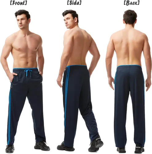 Vista 3 de SACUIMAN Pantalones deportivos para hombre con bolsillos con cremallera, parte inferior abierta, para entrenamiento, correr, gimnasio