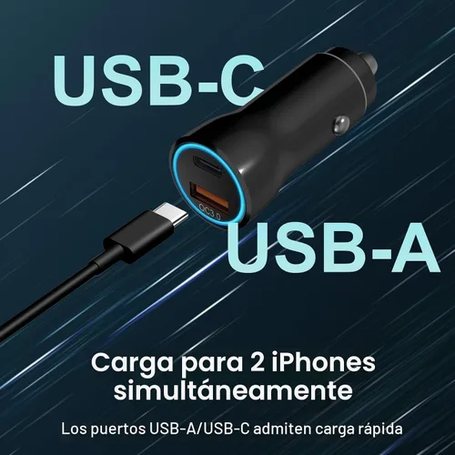 Vista 5 de Cargador de coche para iPhone 17 16 15, [Certificado MFi de Apple] Cargador de coche USB C de 43W de carga rápida con cable tipo C a C de 1 metro