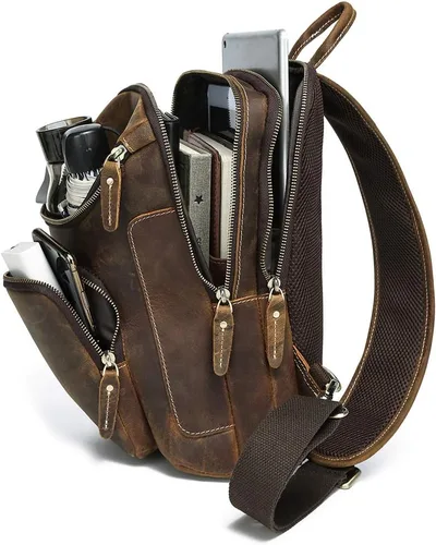 Vista 4 de LANNSYNE Bolso bandolera de cuero de grano completo vintage