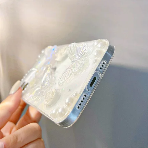 Vista 6 de Funda compatible con iPhone 11, diseño 3D de mariposas florales transparentes con diseño estético, para mujeres, adolescentes y niñas