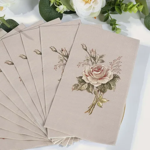 Vista 19 de Efavormart - Paquete de 20 servilletas de papel con estampado de hojas de eucalipto verde con una textura suave de 2 capas absorbente para bodas