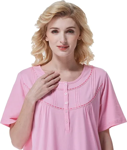 Vista 8 de Keyocean - Camisón de algodón para mujer, suave, cómodo, ligero, manga corta, vestido de casa, ropa de dormir, ropa de sala para verano.