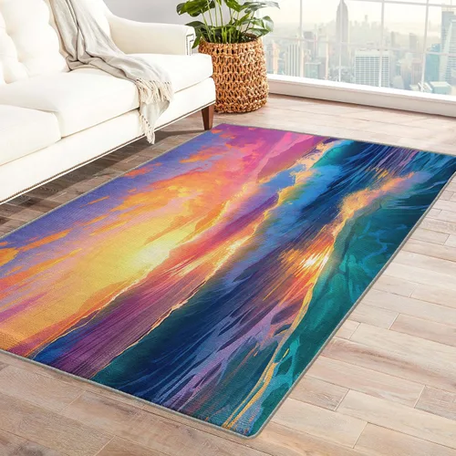 Vista 8 de Alfombra japonesa ondulada y decoración del hogar, alfombra de 4 x 5 pies, alfombras azules con ondas oceánicas para sala de estar, dormitorio, Onda