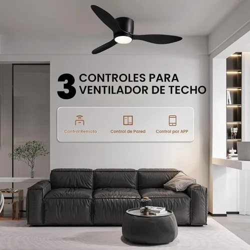 Vista 2 de Ventiladores de techo con luces, ventilador de techo de perfil bajo de 42 pulgadas con control de pared y control remoto, regulable, ventilador