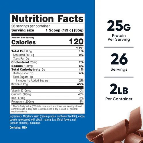 Vista 2 de Nutricost Proteína en Polvo de Caseína 2lb Chocolate - Caseína Micelar, Sin Gluten, Sin OMG Caseína micelar, sin gluten, sin OMG