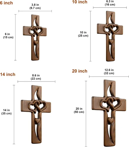 Vista 8 de BGCOPPER Cruz de matrimonio Decoración de pared Cruz de pared de corazón entrelazado de madera Retro
