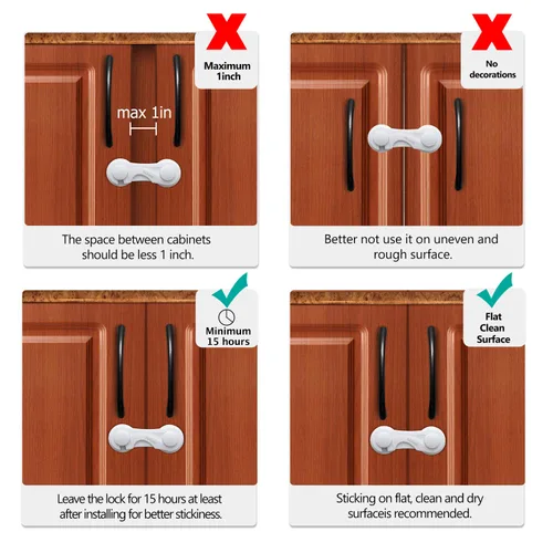 Vista 5 de Adoric Life - Cerraduras de seguridad para niños, paquete de 4 cerraduras de seguridad para bebés, sistema de cocina a prueba de bebés con cinta