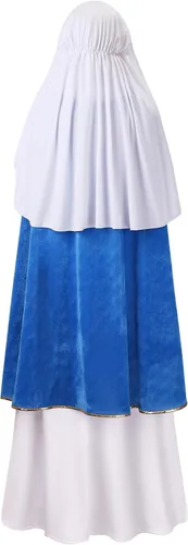 Vista 2 de GRAJTCIN Disfraz de Virgen María para mujer, bata bíblica para adultos, disfraz de Halloween blanco, 4 piezas