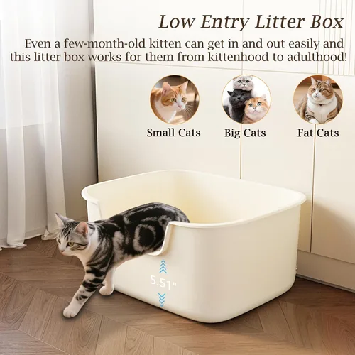 Vista 4 de Caja de arena grande para gatos con lados altos, bandeja de arena alta y profunda de entrada lateral, caja de arena para gatos pequeños y medianos