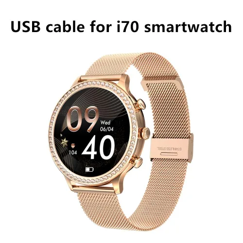 Vista 2 de Cable USB para reloj inteligente AKUMAKA i70, cargador magnético de 2 pines para mujeres con relojes inteligentes de diamantes