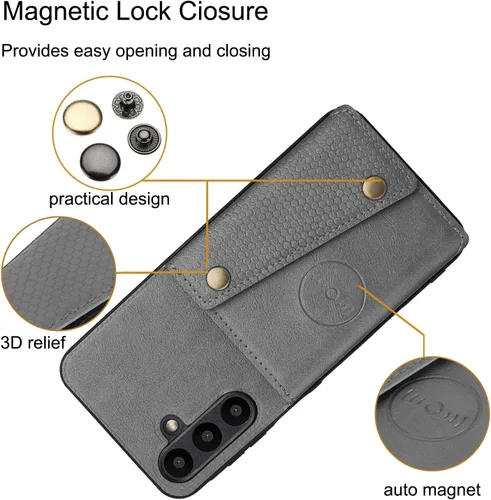 Vista 7 de Funda compatible con OnePlus Nord 2 5G DN2101 DN2103 Kickstand [piel sintética + carcasa + tarjetero] 2 en 1 cubierta magnética negra