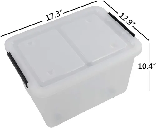 Vista 2 de Caja de almacenamiento de plástico transparente de 30 L con ruedas, paquete de 4 contenedores de plástico transparente Ultra-durable latching