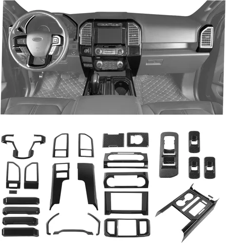 Vista 9 de Kit interior de consola central de fibra de carbono de 11 piezas para Ford F150 2015-2020, accesorios interiores