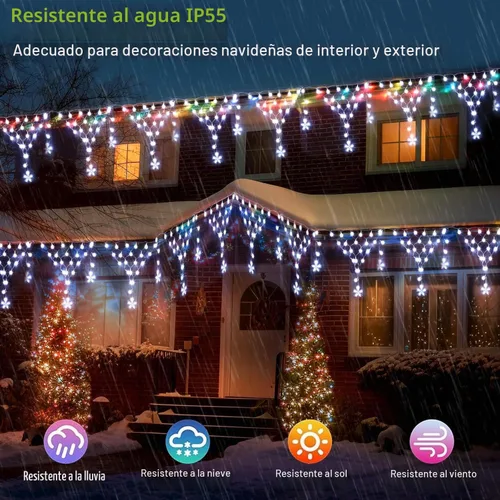 Vista 3 de Luces para decoración al aire libre de Navidad de 13.8 pies, 200 luces LED con 12 estrellas, cortina de luces de hadas regulables con 8 modos