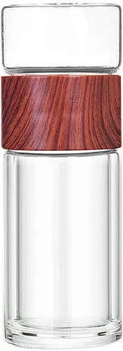 Vista 4 de Taza separadora de agua de té de doble pared, vaso de té de hoja suelta de vidrio de 6 onzas con infusor cesta de frutas y tapa a prueba de fugas