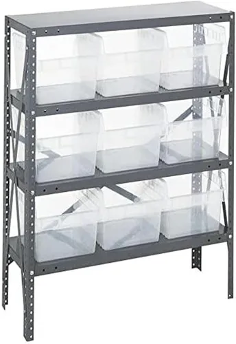 Vista 235 de Quantum QSBU-245BK Heavy Duty Shelving Unit with (7) Shelves and (24) QUS245 Black Bins for Garage Warehouse Storage Distribution 400 lb Load
