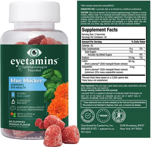 Vista 2 de eyetamins Blue Blocker® Eye Health - 60 gomitas de luteína - Desarrolladas por oftalmólogos - Apoya la visión, filtra la luz azul y ayuda a