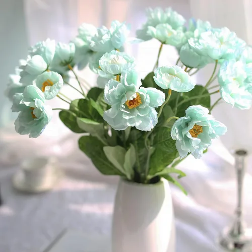Vista 5 de Flores artificiales de amapola, 12 unidades, 20.9 in de largo, de seda, con 2 flores, para decoración del hogar, centro de mesa, decoración de Azul