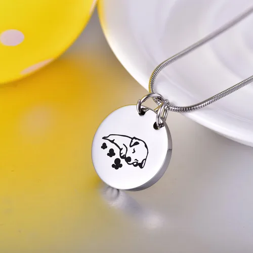 Vista 3 de COCO Park Collar de cremación de perro dormido con grabado para cenizas conmemorativas, colgante de urna de joyería, Acero inoxidable