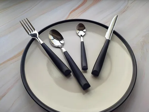 Vista 9 de EXZACT 16 pcs Flatware Set Stainless Steel Wide Handles Serves 4 Black