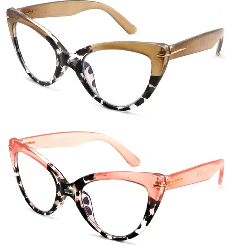 Vista 2 de Anteojos de lectura tipo ojo de gato para mujer, lectores grandes de moda (2 colores mezclados, 1.00)