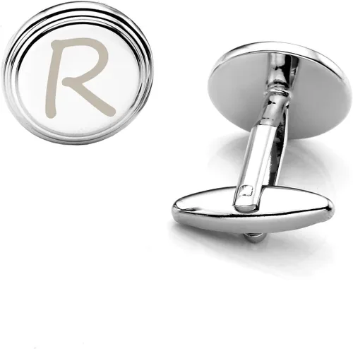 Vista 4 de PiercingJ 2pcs personalizada inicial gemelos de letra del alfabeto Mens Acero Inoxidable Grabado Camisa Studs