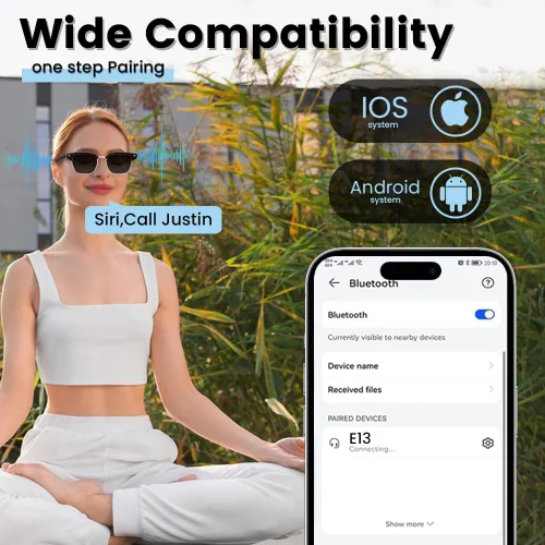Vista 3 de Lentes inteligentes con Bluetooth, para hombres y mujeres, control táctil, protección UV al aire libre y control de voz, llamadas manos libres