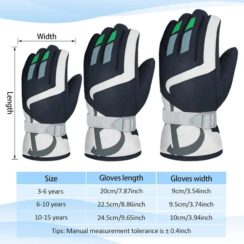 Vista 2 de SATINIOR Guantes de esquí de nieve impermeables para niños, guantes de snowboard para niños y niñas, guantes de nieve cálidos