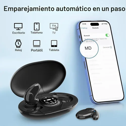 Vista 5 de Audífonos inalámbricos invisibles para dormir, audífonos para dormir de lado, micrófono integrado, auriculares para dormir con estuche de carga Negro