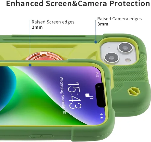 Vista 4 de MARKILL Funda compatible con iPhone 14 Plus de 6.7 pulgadas con soporte de anillo giratorio de 360 grados, protección contra caídas de grado