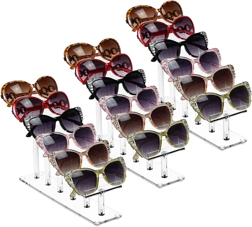 Vista 11 de MOOCA 3 Tier Premium Acrylic Eyewear Display Stand, Sunglasses Rack Holder, Sunglasses Stand, Eyewear Organizer for Eyeglasses, 5 in H 3-tier