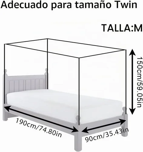 Vista 9 de Mosquitera de 4 esquinas para cama, cortinas de red de dosel de tamaño individual Ultra Fine Mosquitero Bug Protection Net for Bedroom Patio