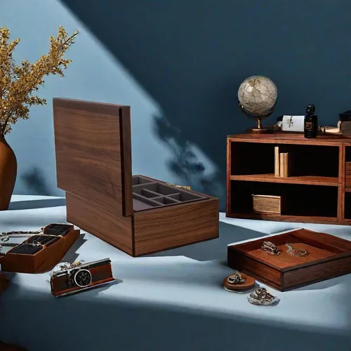 Vista 7 de Exquisito joyero de madera de nogal negro, organizadores y soporte solución de almacenamiento noble y elegante, para mujeres, niñas, San Valentín