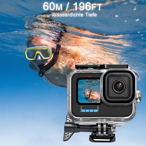 Vista 2 de OKFUN Funda impermeable para GoPro Hero 12/11/10/9 Negro, 60M/196FT cubierta protectora de buceo submarino