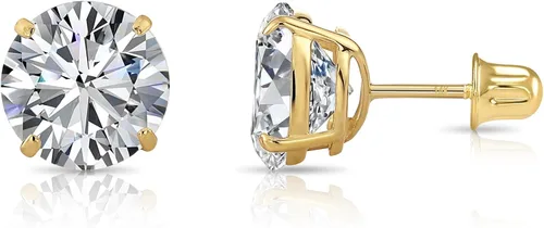 Vista 10 de Aretes de oro amarillo de 14k solitario con cubo y zirconia, con broches seguros