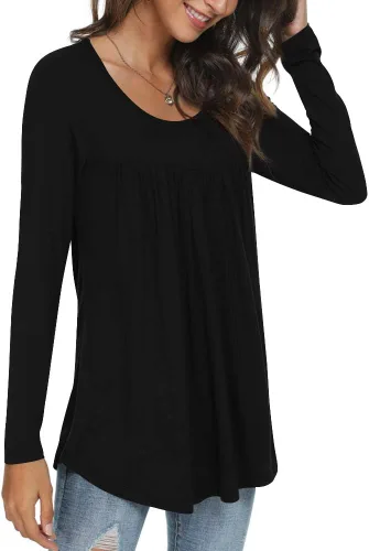 Vista 2 de CATHY Blusa holgada de manga larga con volantes para mujer, estilo casual, para usar con leggings