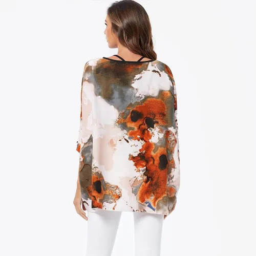 Vista 4 de Ckikiou Plus Size Floral Chiffon Tunics Blouses for Women Batwing Summer Boho Shirts Beach Cover ups