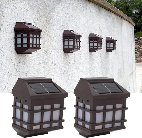 Vista 5 de Fafeicy 2 unids luz blanca LED solar luces de pared al aire libre impermeable panel lámpara de pared decorativa para patio jardín villa
