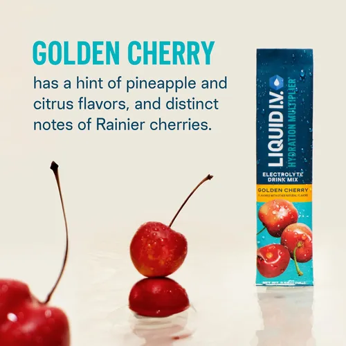 Vista 3 de Liquid I.V.® Hydration Multiplier® - Golden Cherry - Paquetes de polvo de hidratación Mezcla de bebida en polvo de electrolitos Prácticos