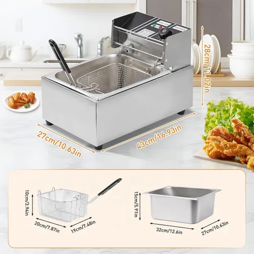 Vista 2 de Freidora eléctrica – Freidora eléctrica de gran capacidad de 6 litros con cesta desmontable, control de temperatura ajustable, freidora comercial