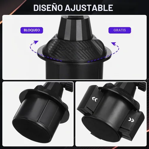 Vista 5 de CALLARON Bandeja portavasos, bandejas para automóvil para comer, bandeja giratoria ajustable 3 en 1 para alimentos, soporte universal para vasos