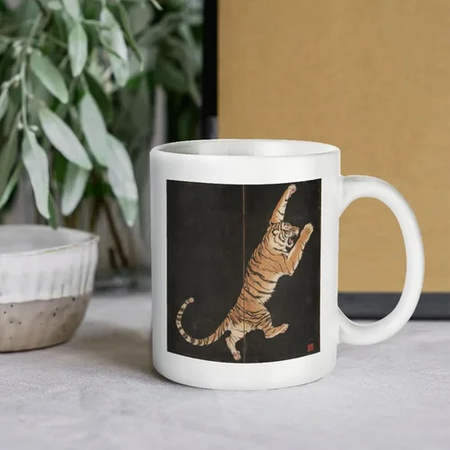 Vista 6 de Tazas de café de tigre feroz a rayas asiáticas vintage de cerámica abstracta vida silvestre Asia naturaleza selva taza papá regalos de cumpleaños