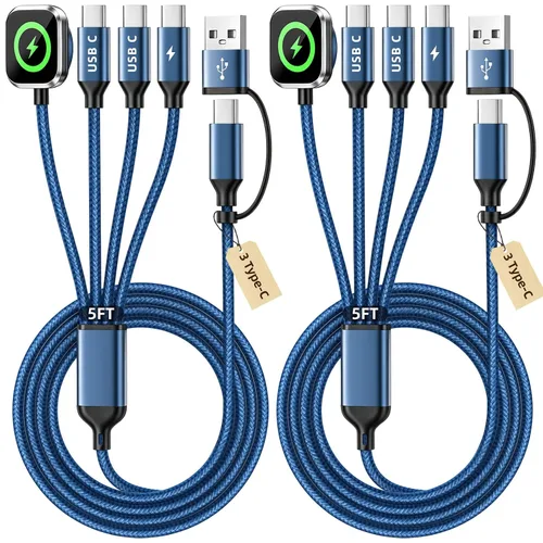 Vista 28 de Cruise Essentials Cable de Carga 4 en 2 para Cargador Apple iWatch/iPhone 17/Lightning/Micro, Cable Cord de Carga Múltiple de Viaje Compatible