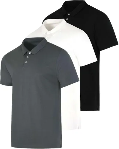 Vista 18 de Real Essentials 3 Pack: Polo de manga corta de jersey de algodón transpirable de secado rápido para hombre casual
