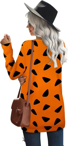 Vista 4 de Sudaderas para mujeres cuello redondo manga larga lisas moda casual tops 05-naranja 1